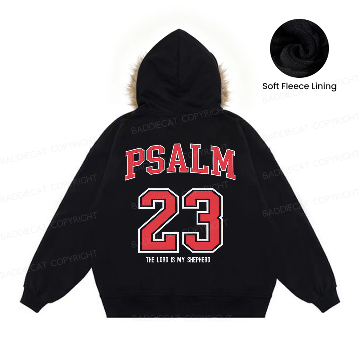 Baddiecat Psalm 23 Christian Faux Fur Collar Fleece Jacket
