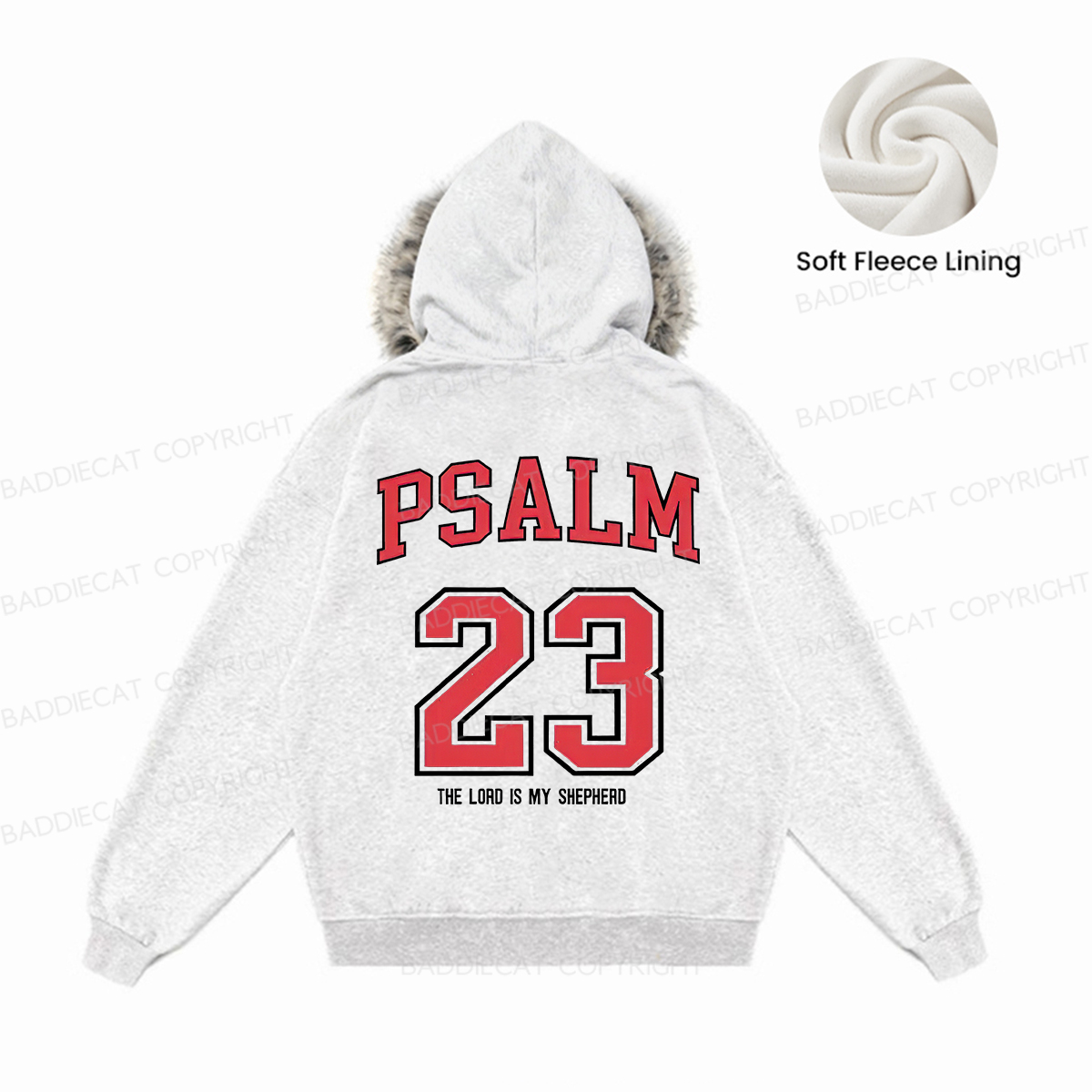 Baddiecat Psalm 23 Christian Faux-fur–trimmed Hood Fleece Jacket