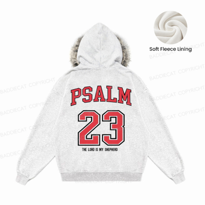 Baddiecat Psalm 23 Christian Faux-fur–trimmed Hood Fleece Jacket