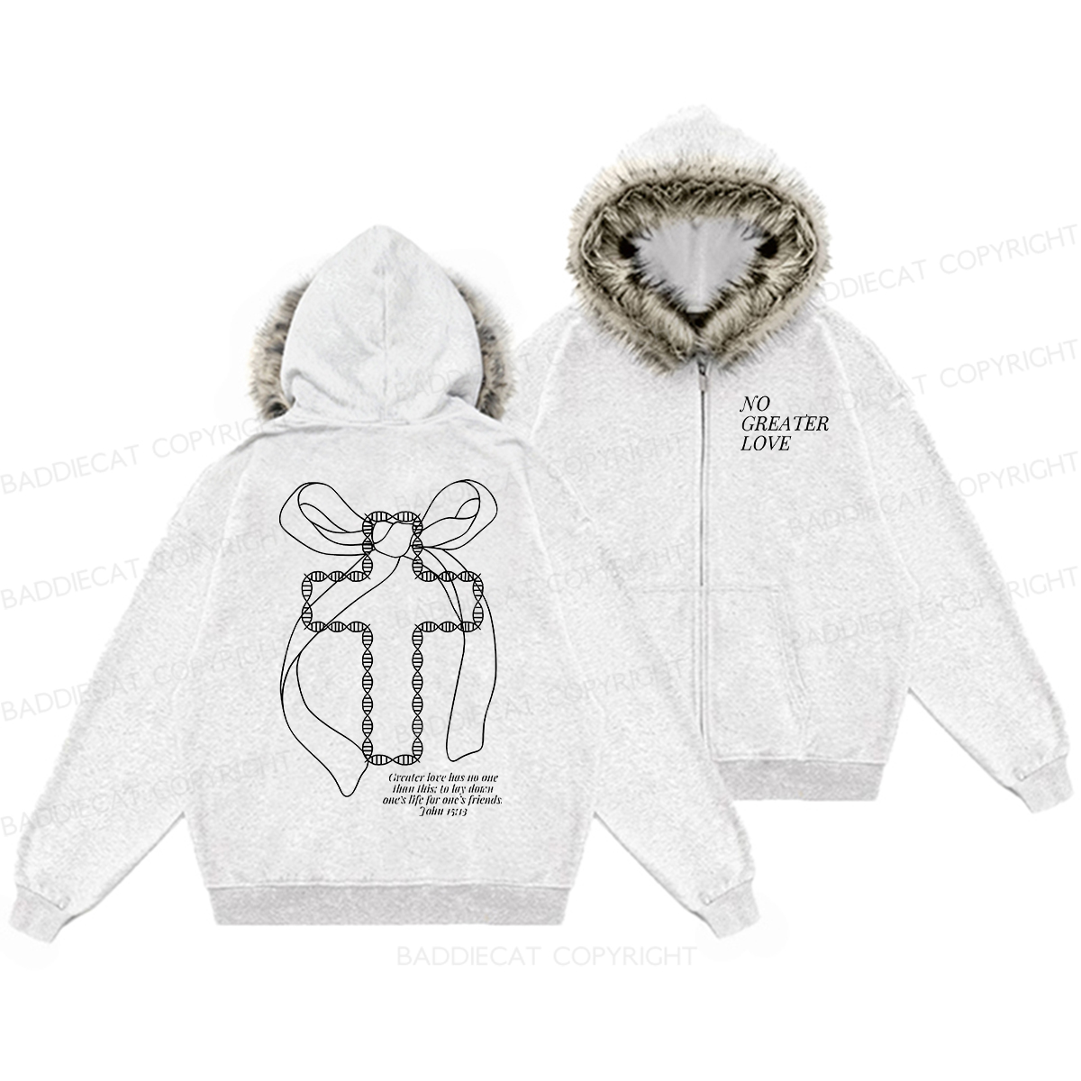 Baddiecat No Greater Love Faux-fur–trimmed Hood Fleece Jacket