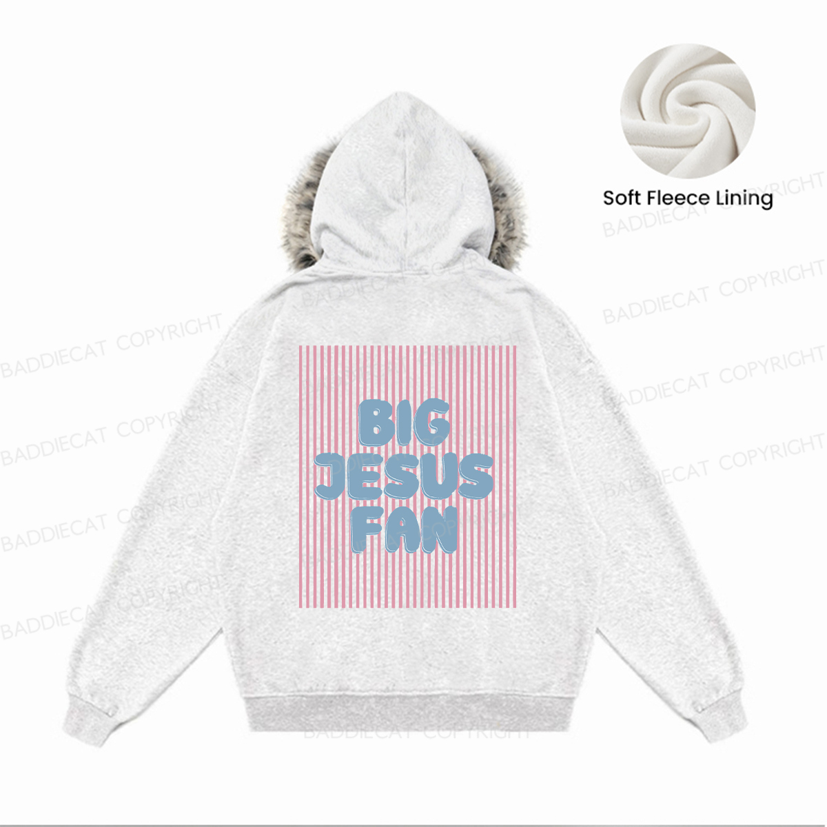 Baddiecat Big Jesus Fan Faux-fur–trimmed Hood Fleece Jacket