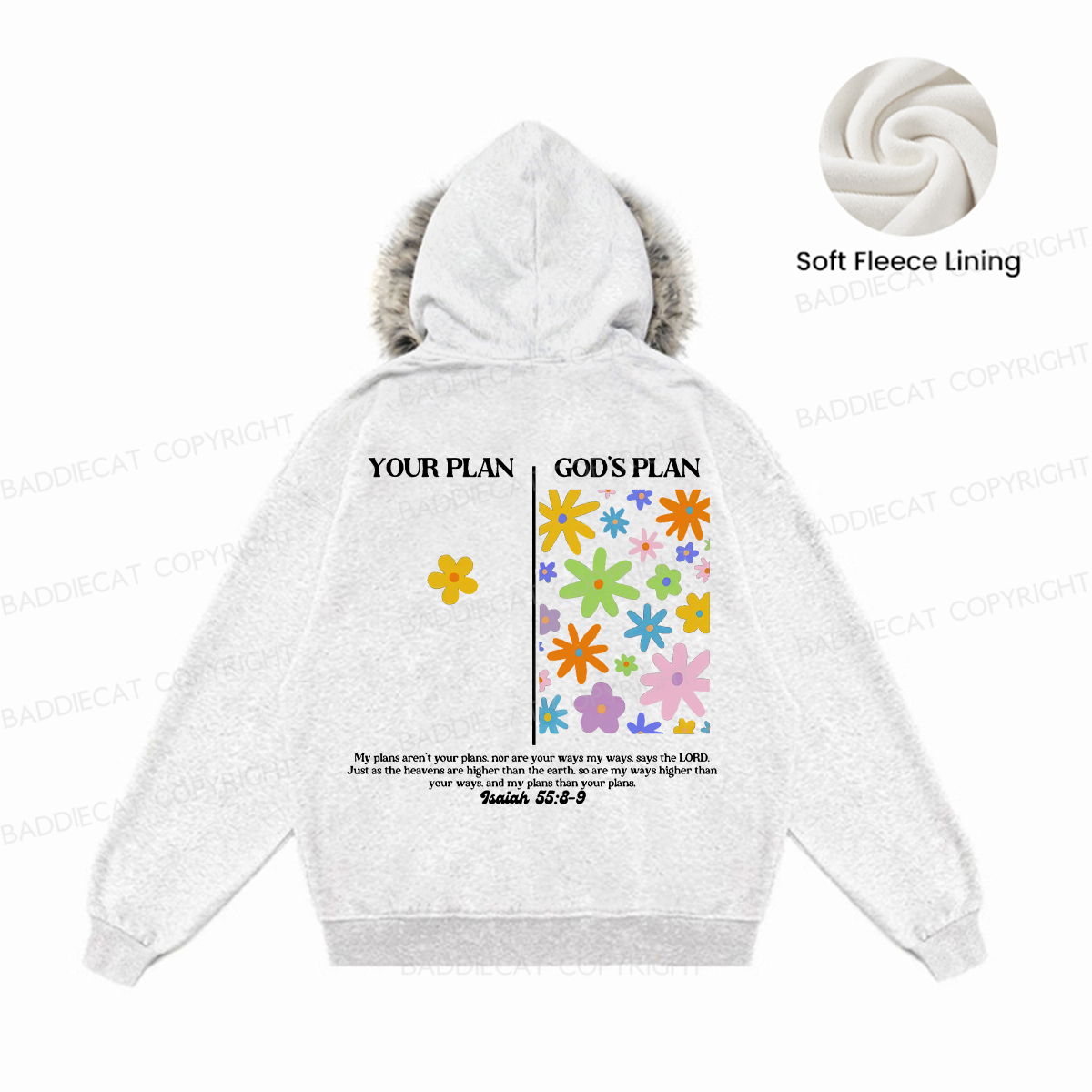 Baddiecat Your Plan And God's Plan Faux-fur–trimmed Hood Fleece Jacket