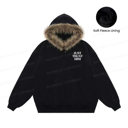 Baddiecat Your Plan And God's Plan Faux-fur–trimmed Hood Fleece Jacket