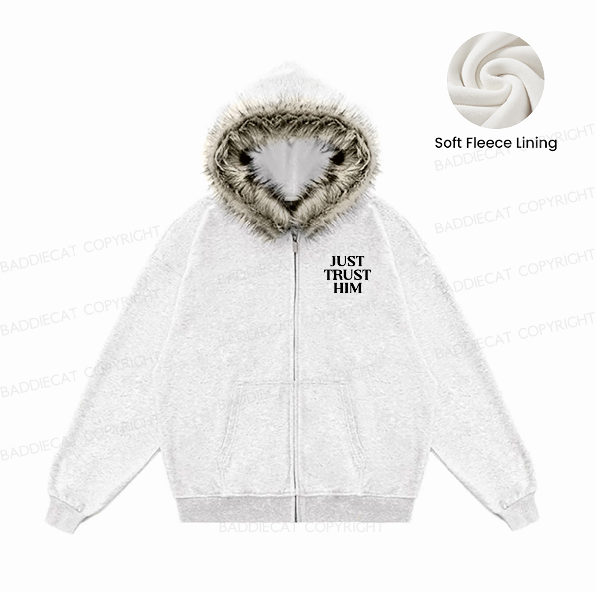 Baddiecat Your Plan And God's Plan Faux Fur Collar Fleece Jacket