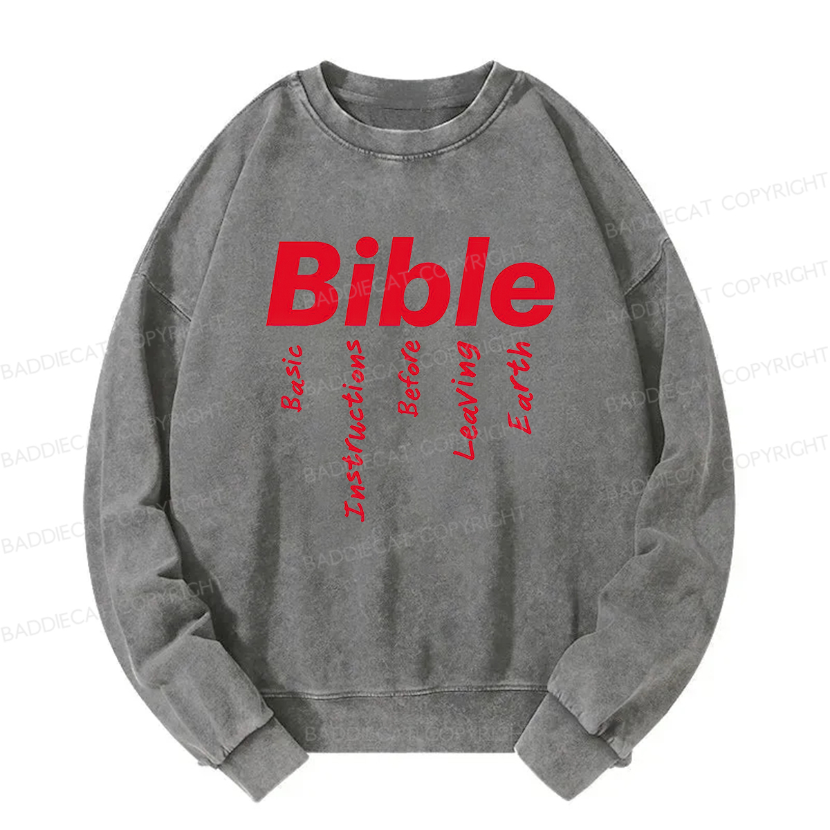 Baddiecat Bible Basic Instructions Before Leaving Earth Washed Sweatshirt