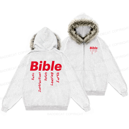 Baddiecat Bible Basic Instructions Before Leaving Earth Faux-fur–trimmed Hood Fleece Jacket