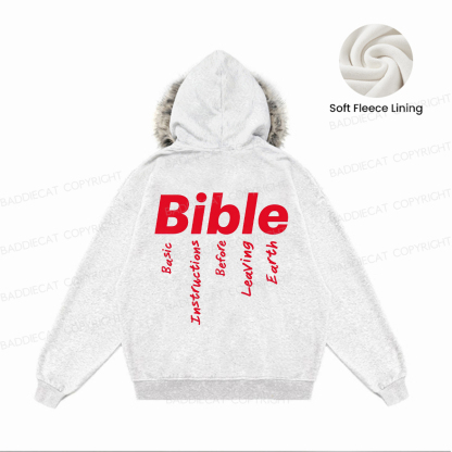 Baddiecat Bible Basic Instructions Before Leaving Earth Faux-fur–trimmed Hood Fleece Jacket
