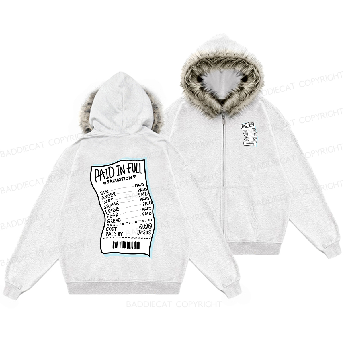 Baddiecat Paid In Full Salvation Faux Fur Collar Fleece Jacket