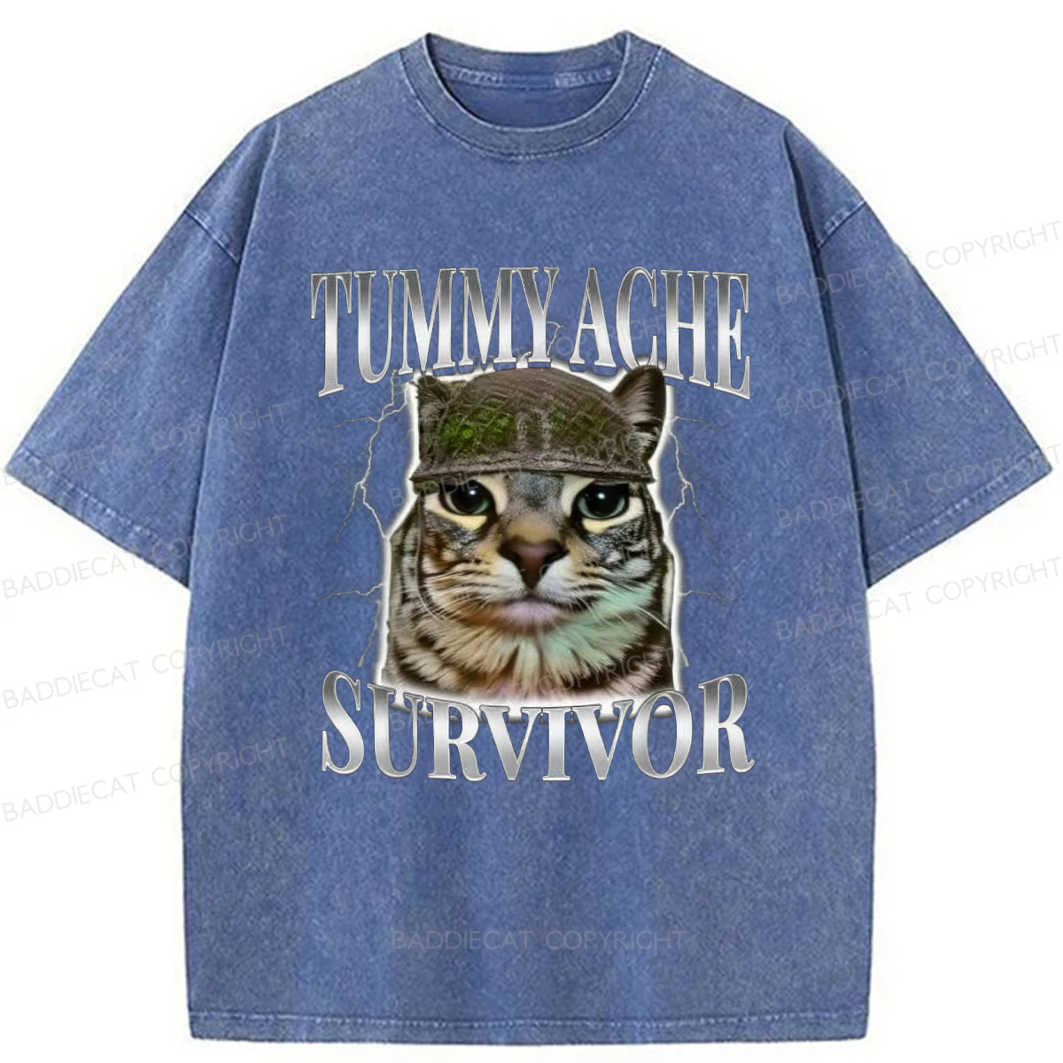 Baddiecat Tummy Ache Survivor Cat Meme Washed T-shirt