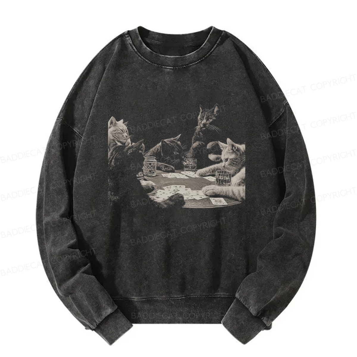 Baddiecat Funny Cat Washed Sweatshirt
