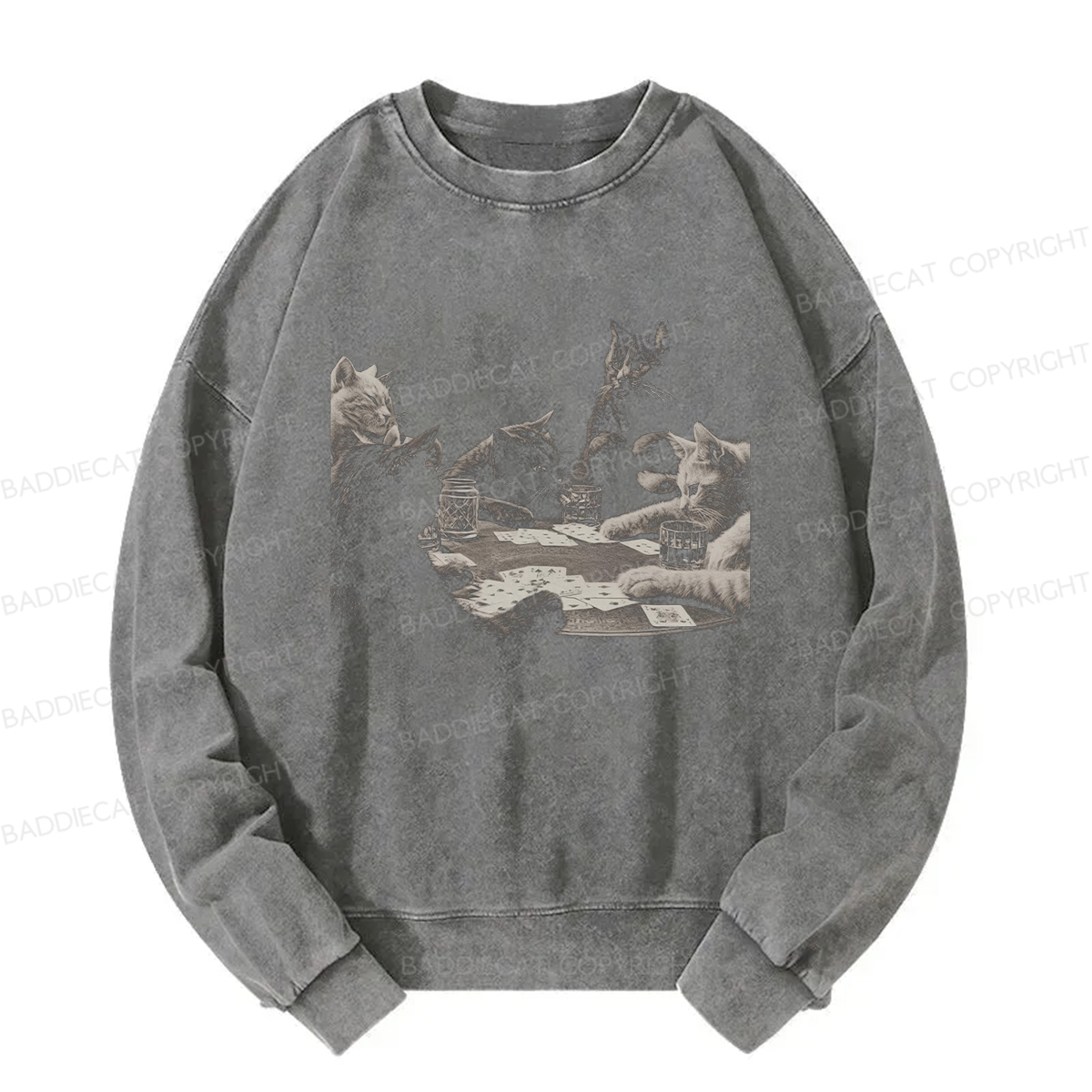 Baddiecat Funny Cat Washed Sweatshirt