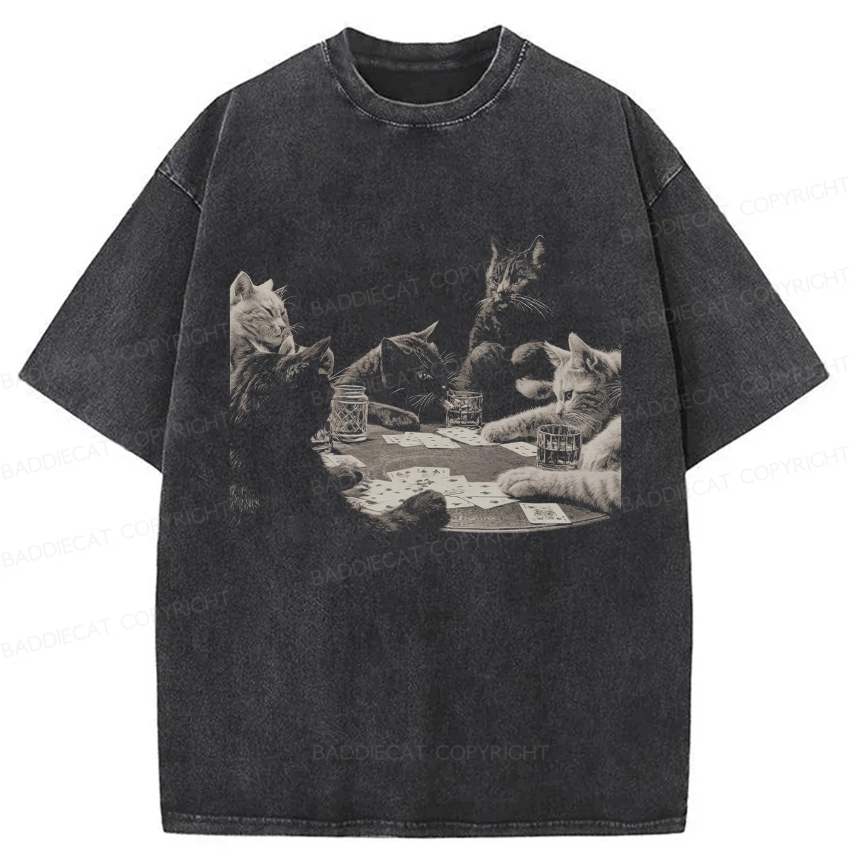 Baddiecat Funny Cat Washed T-shirt