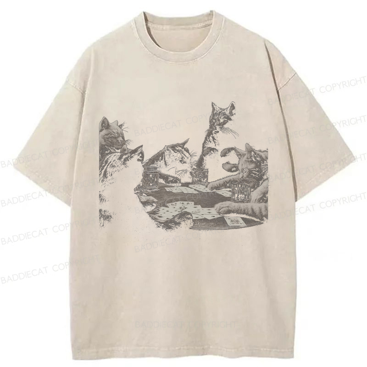 Baddiecat Funny Cat Washed T-shirt