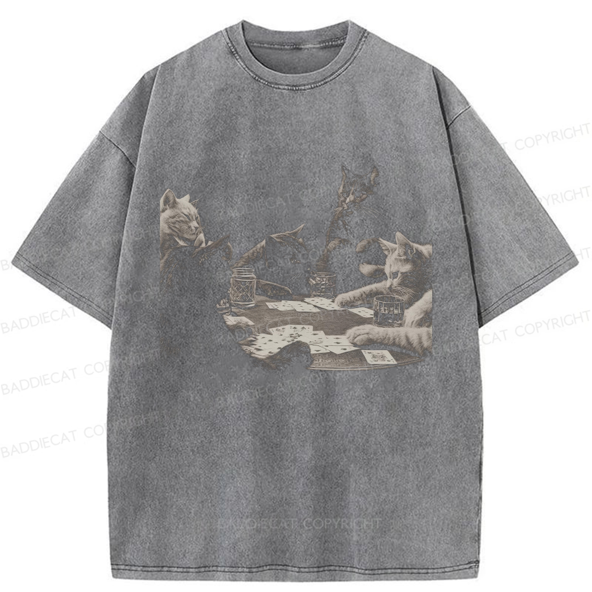 Baddiecat Funny Cat Washed T-shirt
