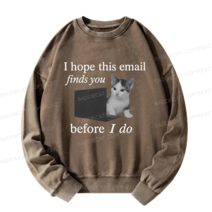 Baddiecat I Hope This Email Finds You Before I Do Funny Cat Washed Sweatshirt