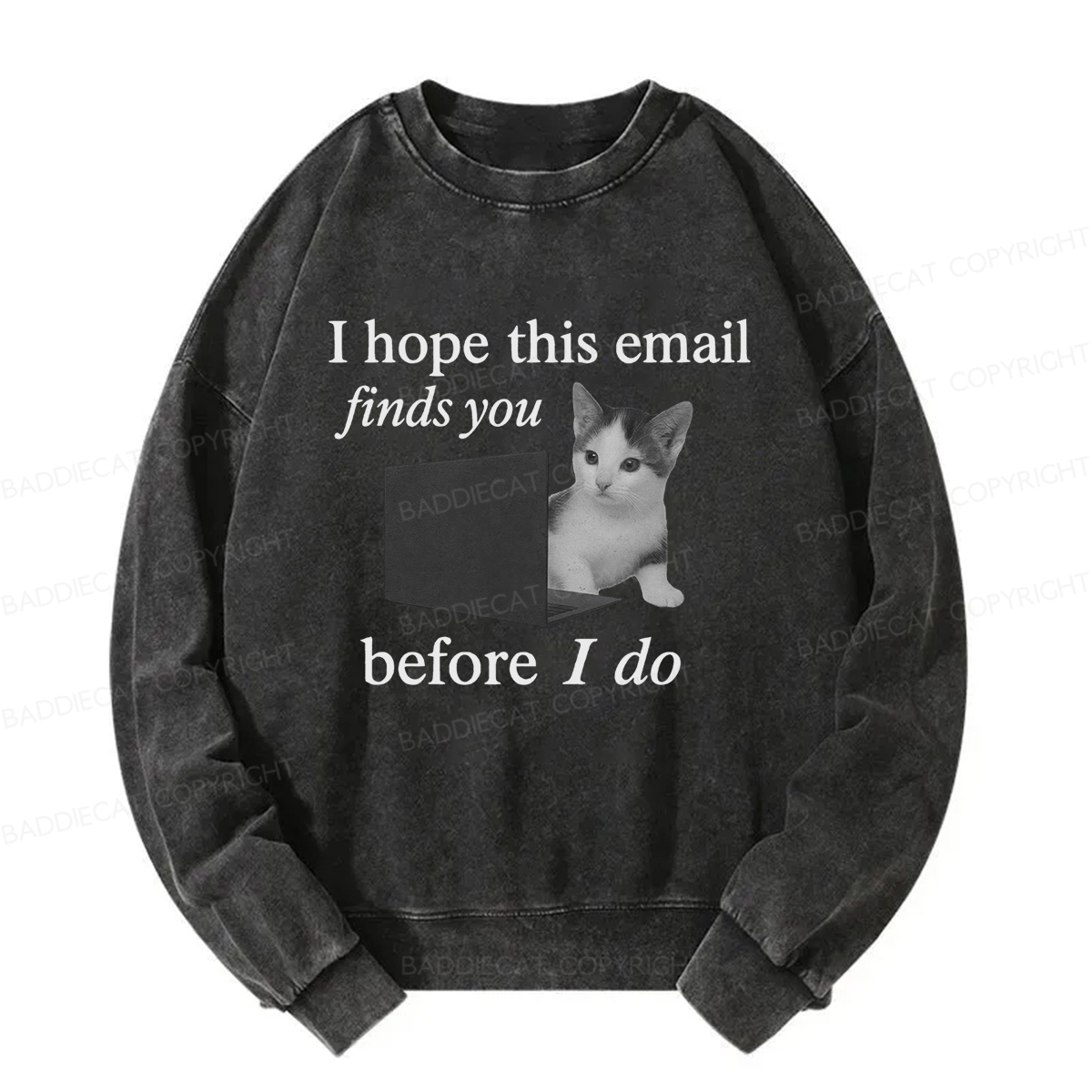 Baddiecat I Hope This Email Finds You Before I Do Funny Cat Washed Sweatshirt
