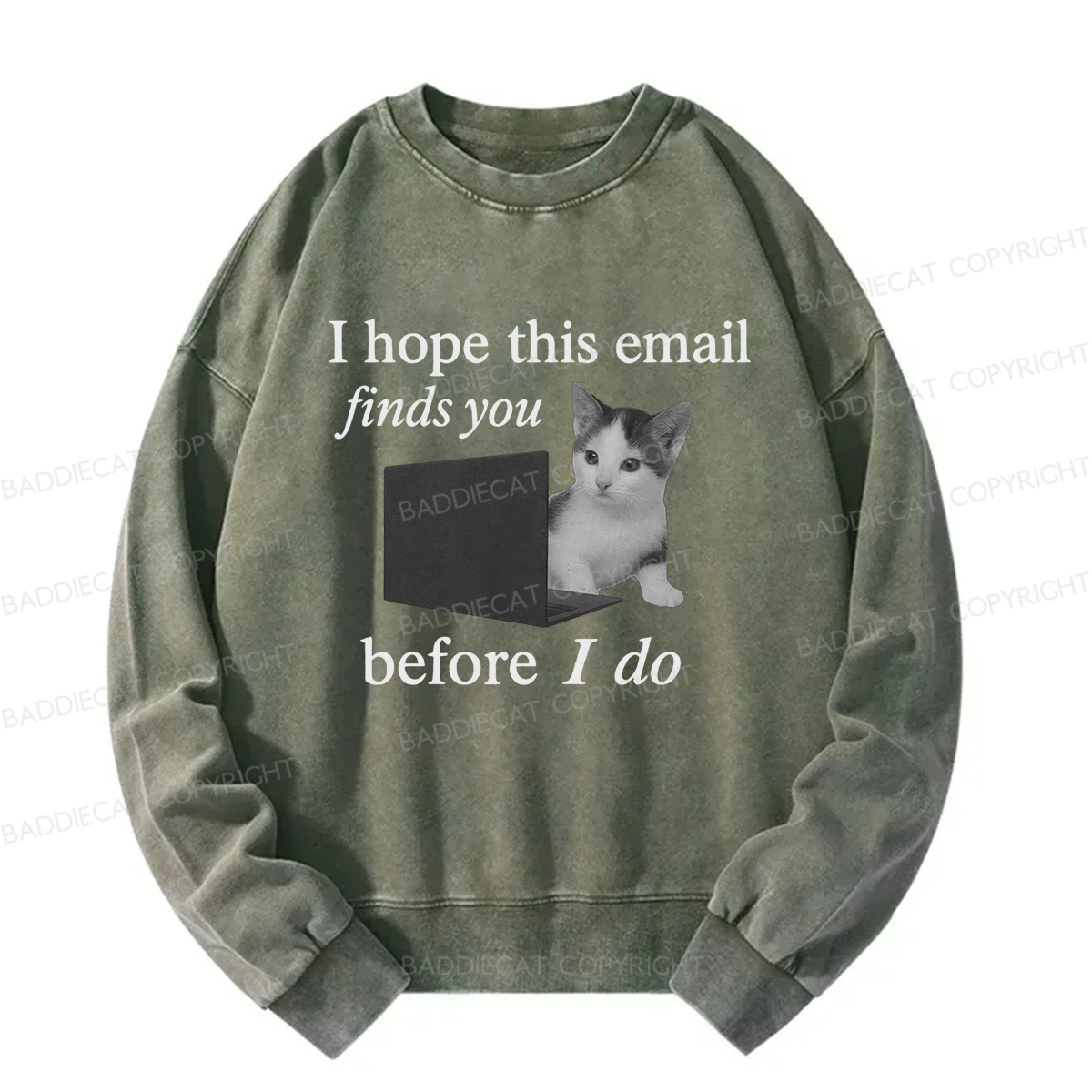 Baddiecat I Hope This Email Finds You Before I Do Funny Cat Washed Sweatshirt