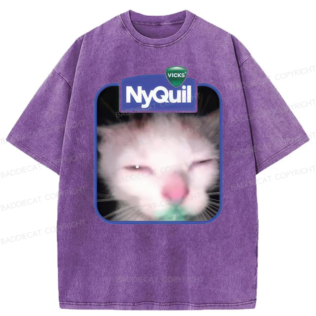 Baddiecat NyQuil Cat Meme Washed T-shirt
