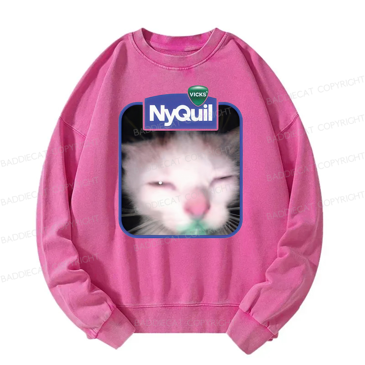 Baddiecat NyQuil Cat Meme Washed Sweatshirt