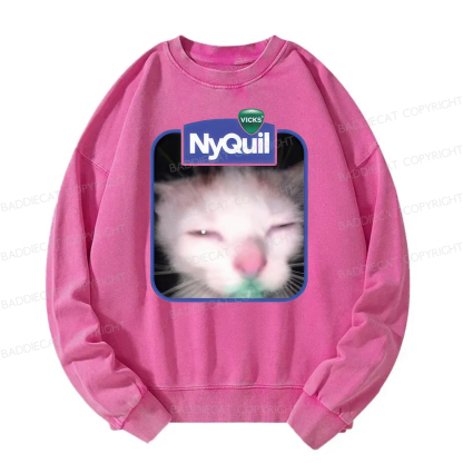 Baddiecat NyQuil Cat Meme Washed Sweatshirt