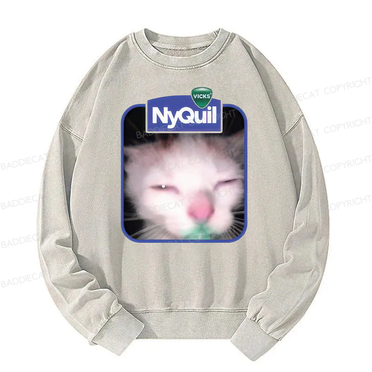 Baddiecat NyQuil Cat Meme Washed Sweatshirt