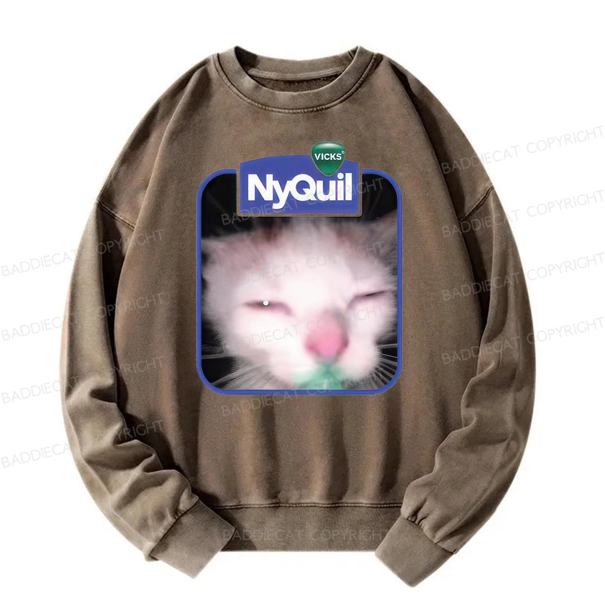 Baddiecat NyQuil Cat Meme Washed Sweatshirt