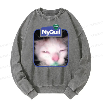 Baddiecat NyQuil Cat Meme Washed Sweatshirt