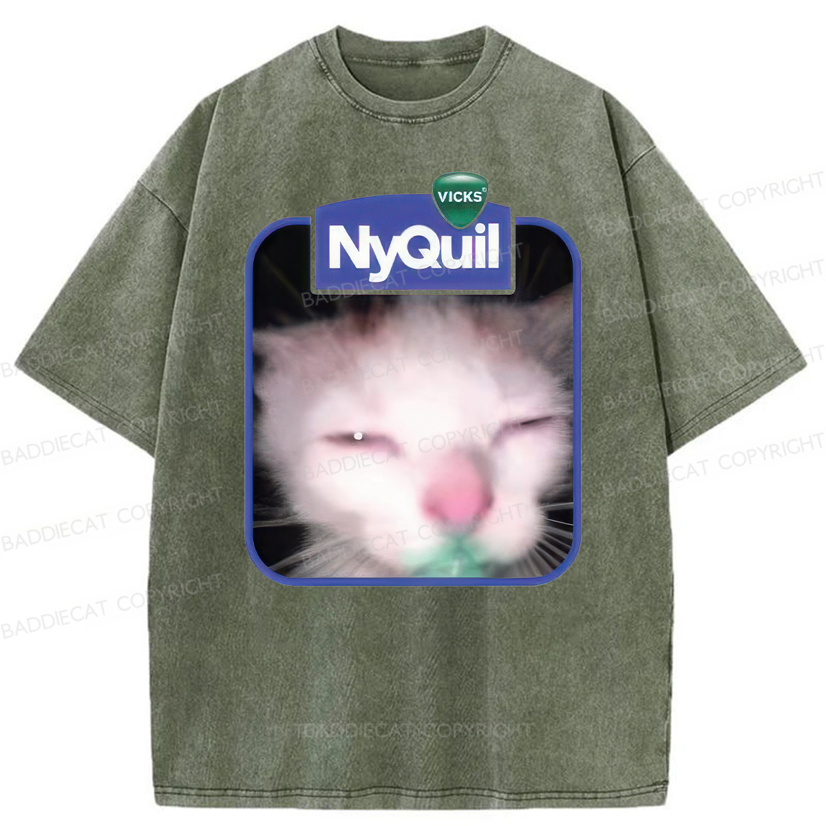 Baddiecat NyQuil Cat Meme Washed T-shirt