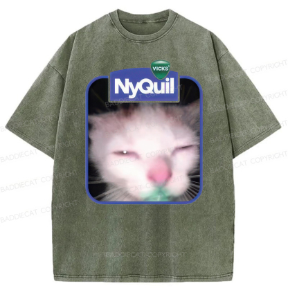 Baddiecat NyQuil Cat Meme Washed T-shirt