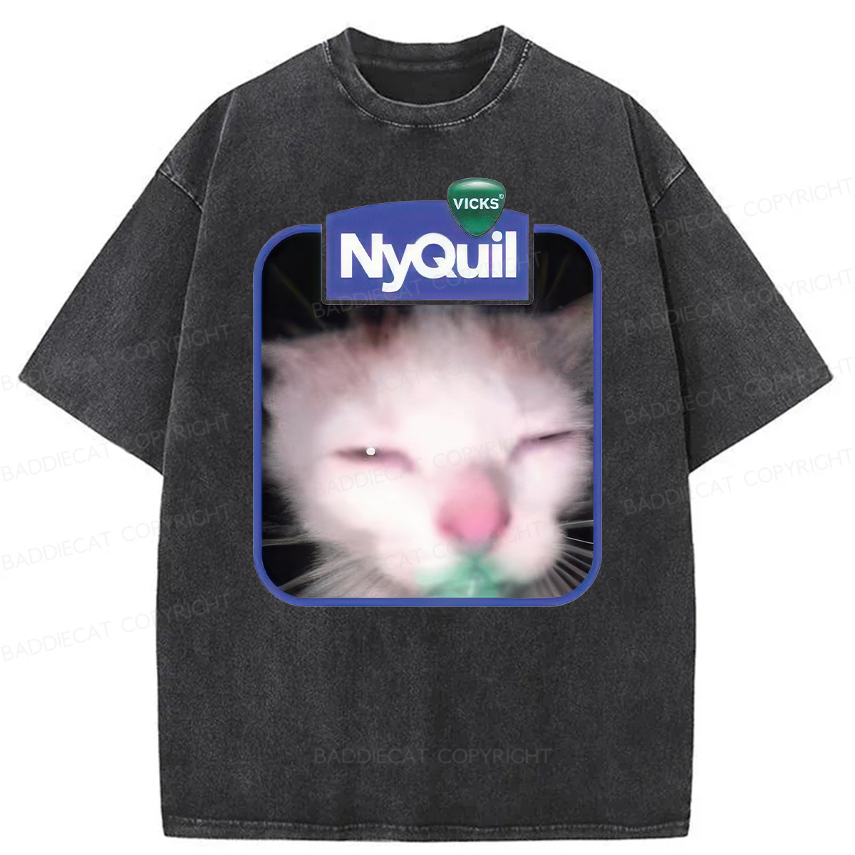 Baddiecat NyQuil Cat Meme Washed T-shirt