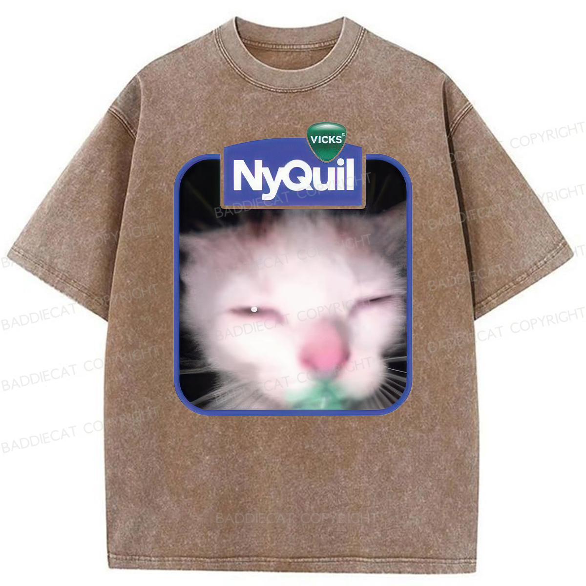 Baddiecat NyQuil Cat Meme Washed T-shirt