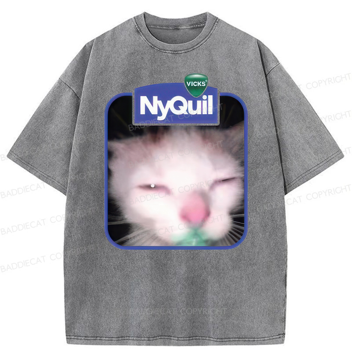 Baddiecat NyQuil Cat Meme Washed T-shirt