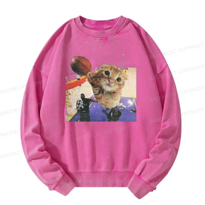 Baddiecat My Cat Is Not The Greatest Basketball Player Washed Sweatshirt