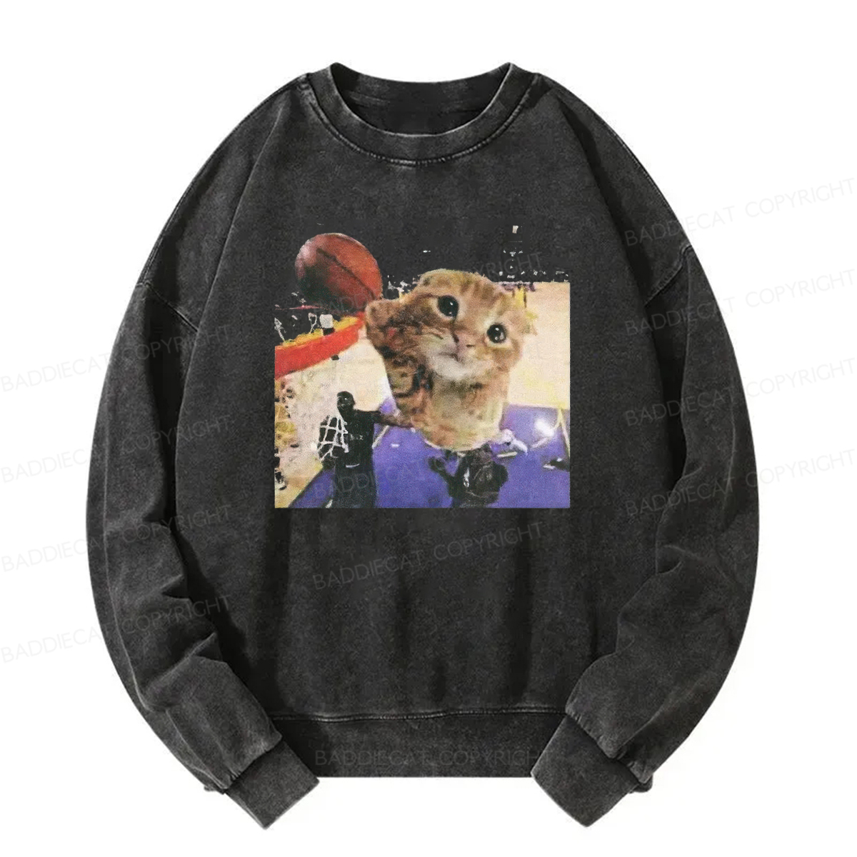 Baddiecat My Cat Is Not The Greatest Basketball Player Washed Sweatshirt