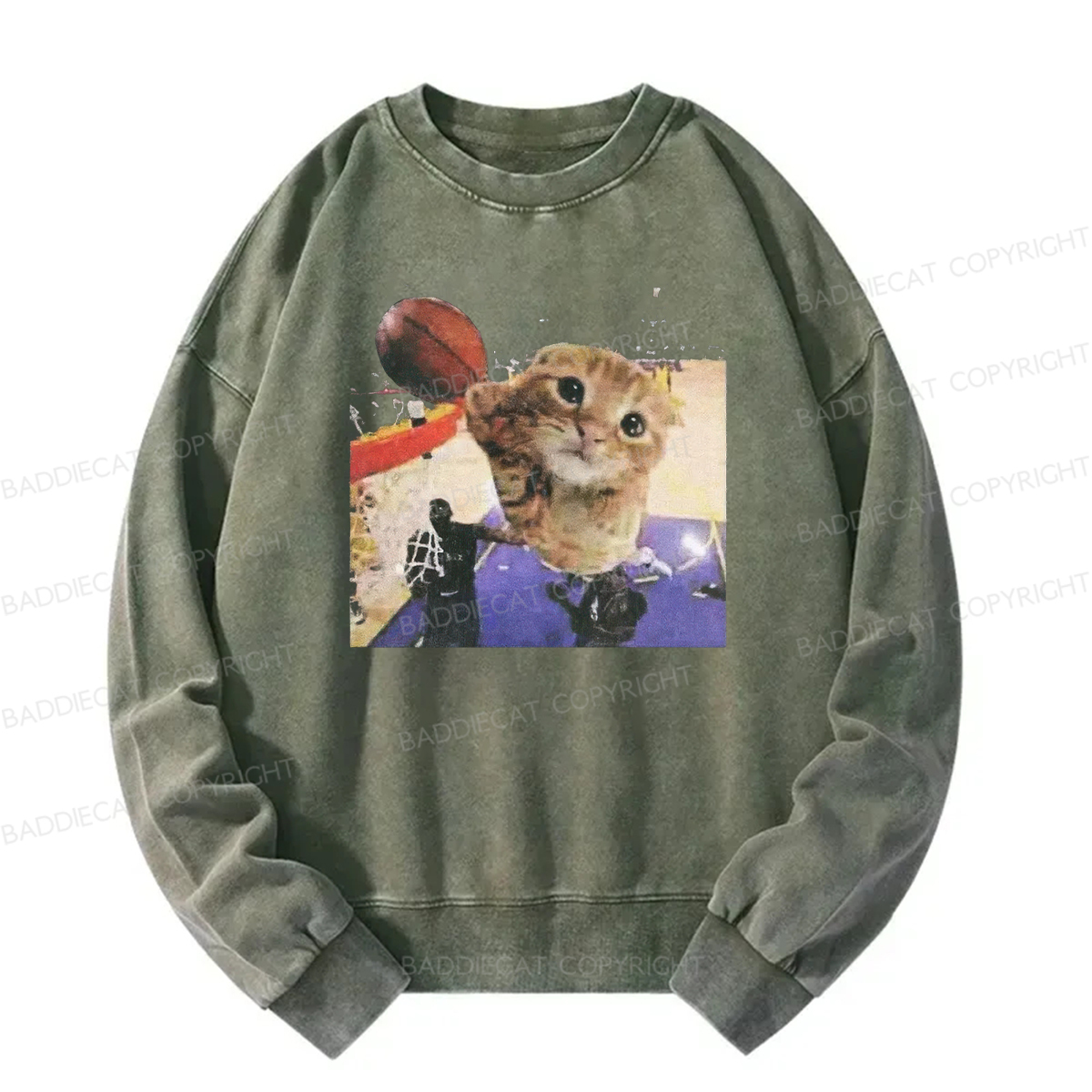 Baddiecat My Cat Is Not The Greatest Basketball Player Washed Sweatshirt