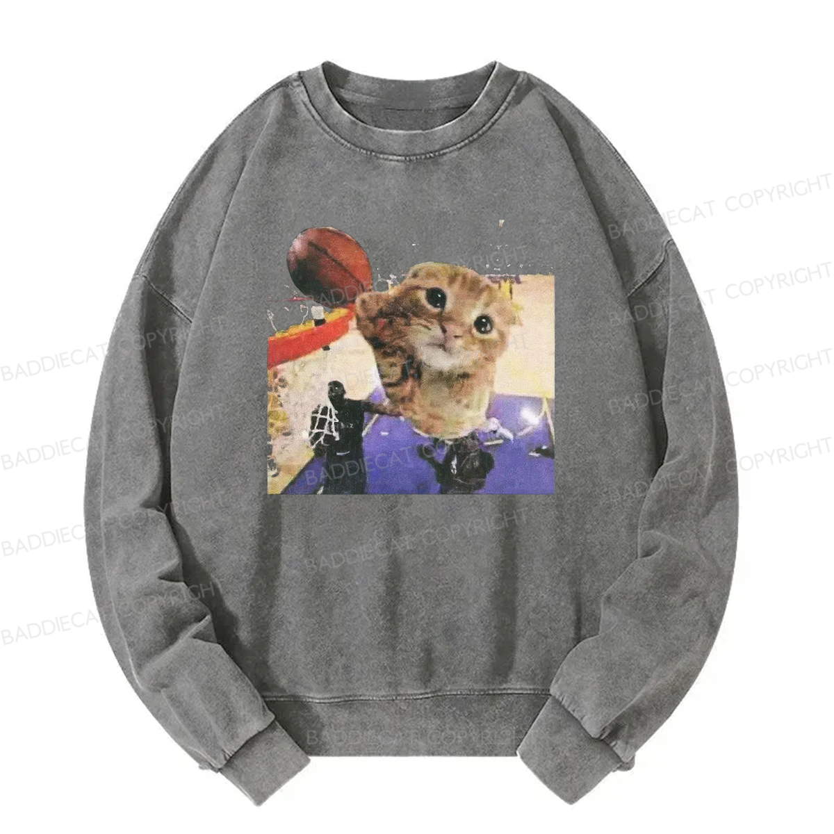 Baddiecat My Cat Is Not The Greatest Basketball Player Washed Sweatshirt