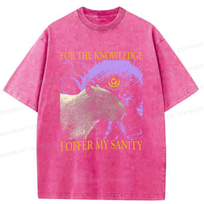 Baddiecat For The Knowledge I Offer My Sanity Funny Capybara Washed T-shirt