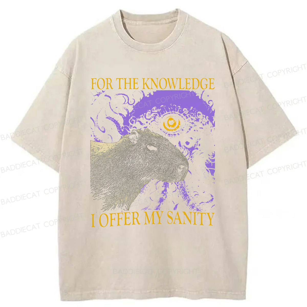 Baddiecat For The Knowledge I Offer My Sanity Funny Capybara Washed T-shirt