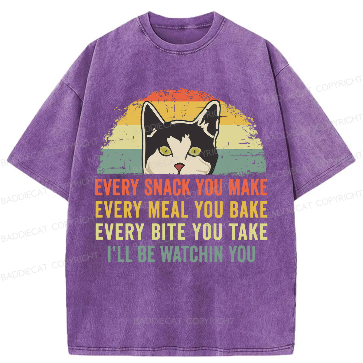 Baddiecat I'll Be Watching You Funny Cat Meme Washed T-shirt