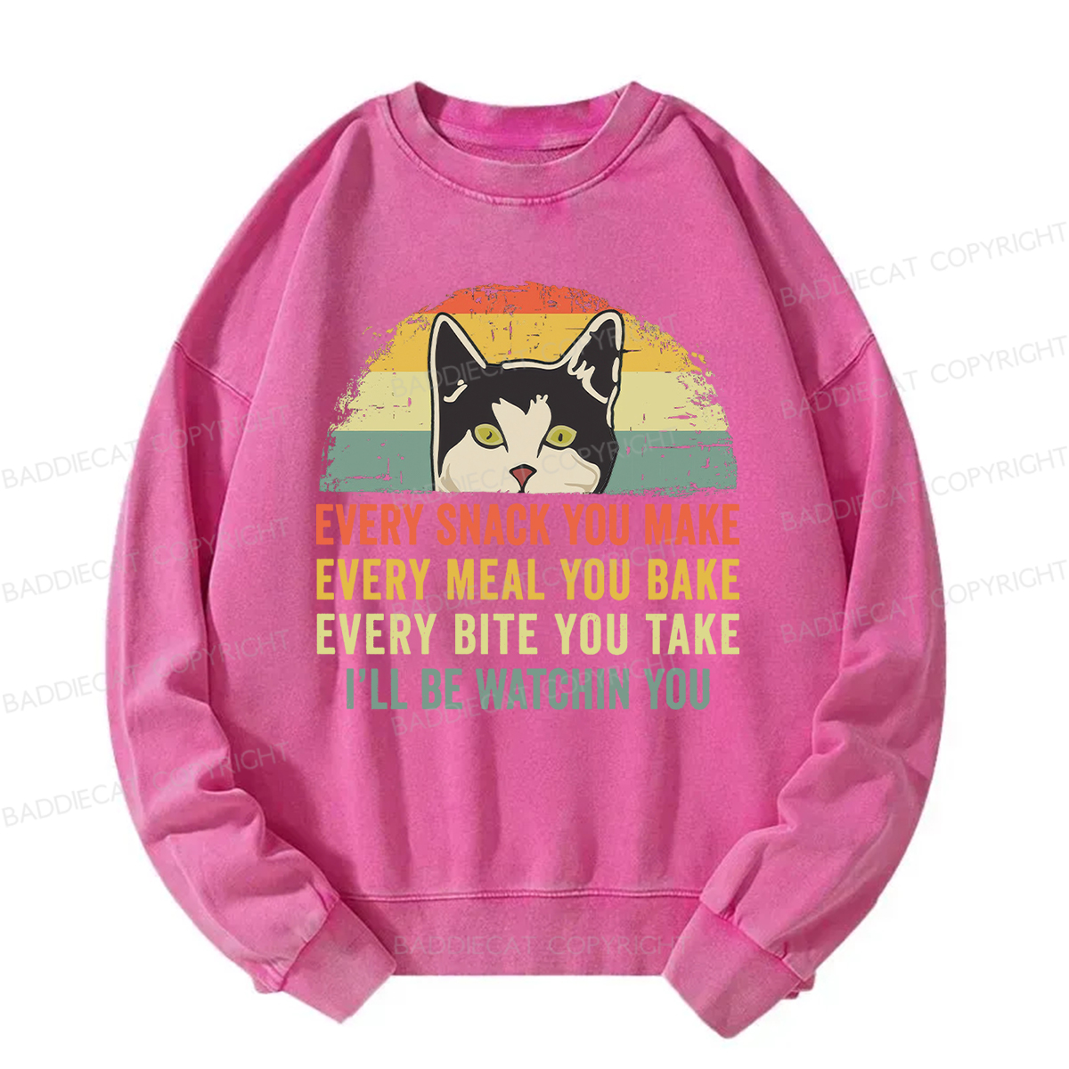 Baddiecat I'll Be Watching You Funny Cat Meme Washed Sweatshirt
