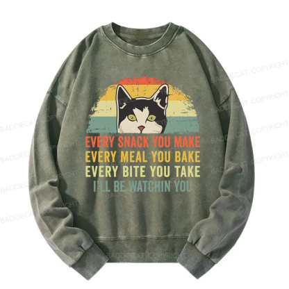 Baddiecat I'll Be Watching You Funny Cat Meme Washed Sweatshirt