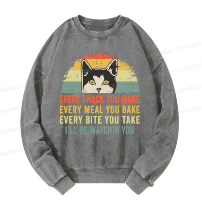 Baddiecat I'll Be Watching You Funny Cat Meme Washed Sweatshirt