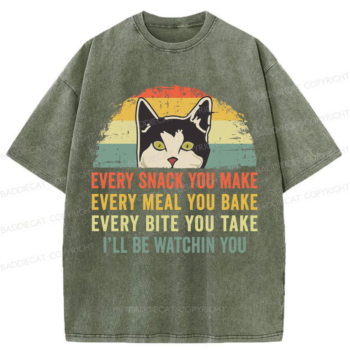 Baddiecat I'll Be Watching You Funny Cat Meme Washed T-shirt