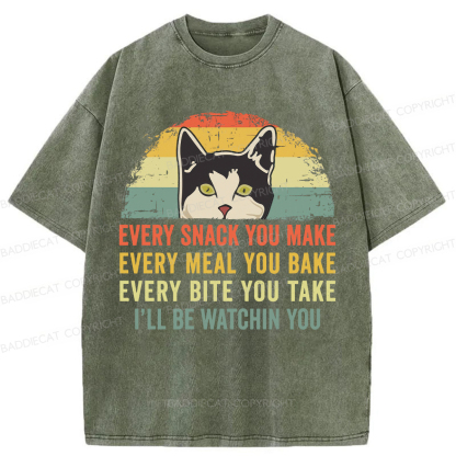 Baddiecat I'll Be Watching You Funny Cat Meme Washed T-shirt