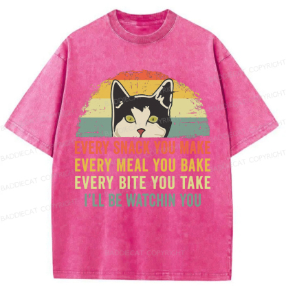 Baddiecat I'll Be Watching You Funny Cat Meme Washed T-shirt