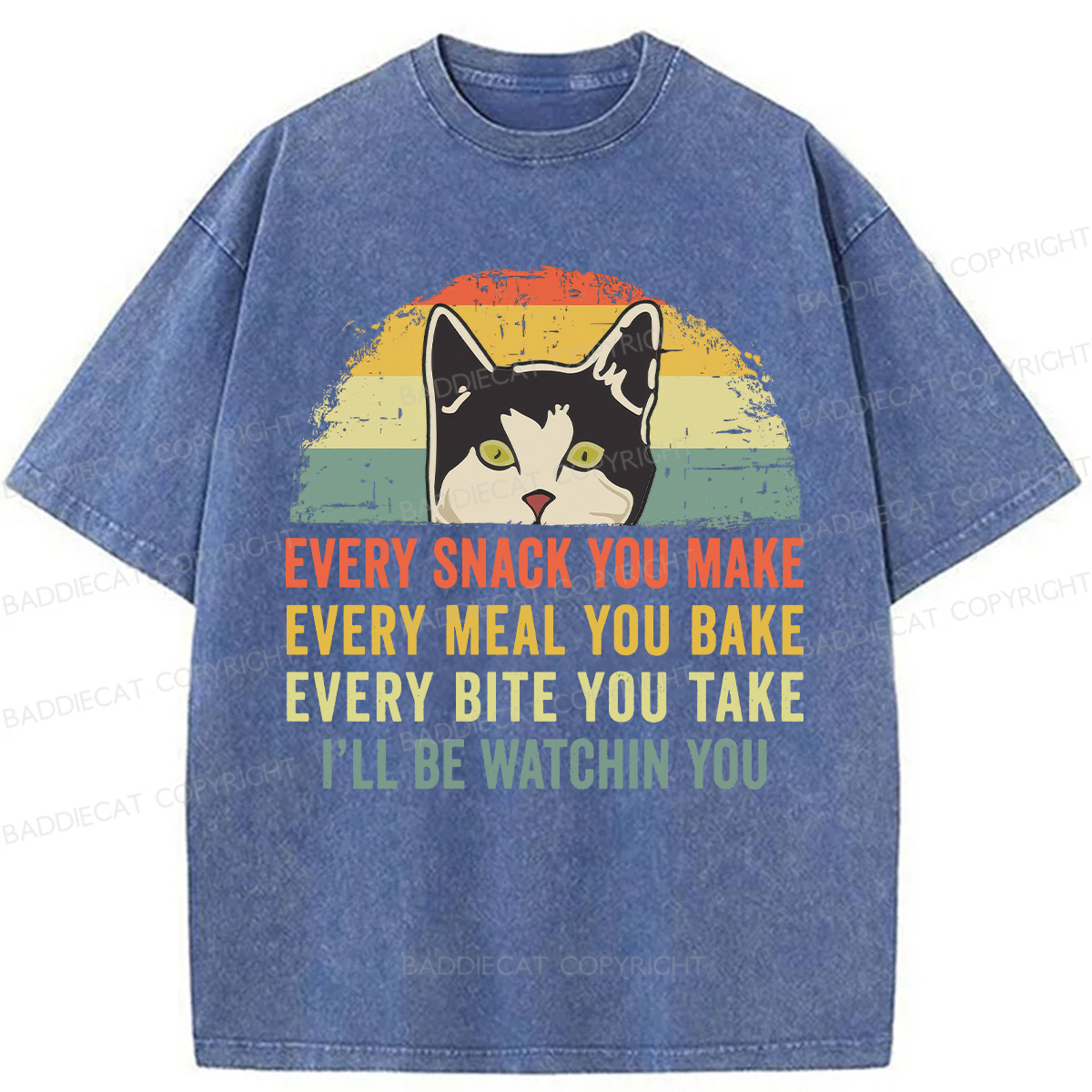 Baddiecat I'll Be Watching You Funny Cat Meme Washed T-shirt