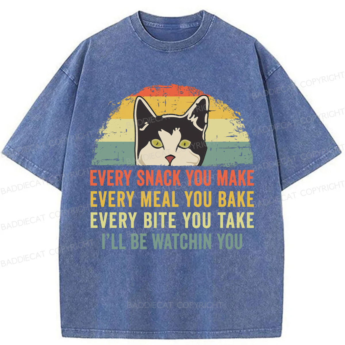 Baddiecat I'll Be Watching You Funny Cat Meme Washed T-shirt