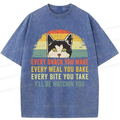 Baddiecat I'll Be Watching You Funny Cat Meme Washed T-shirt