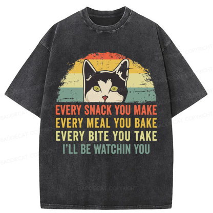 Baddiecat I'll Be Watching You Funny Cat Meme Washed T-shirt