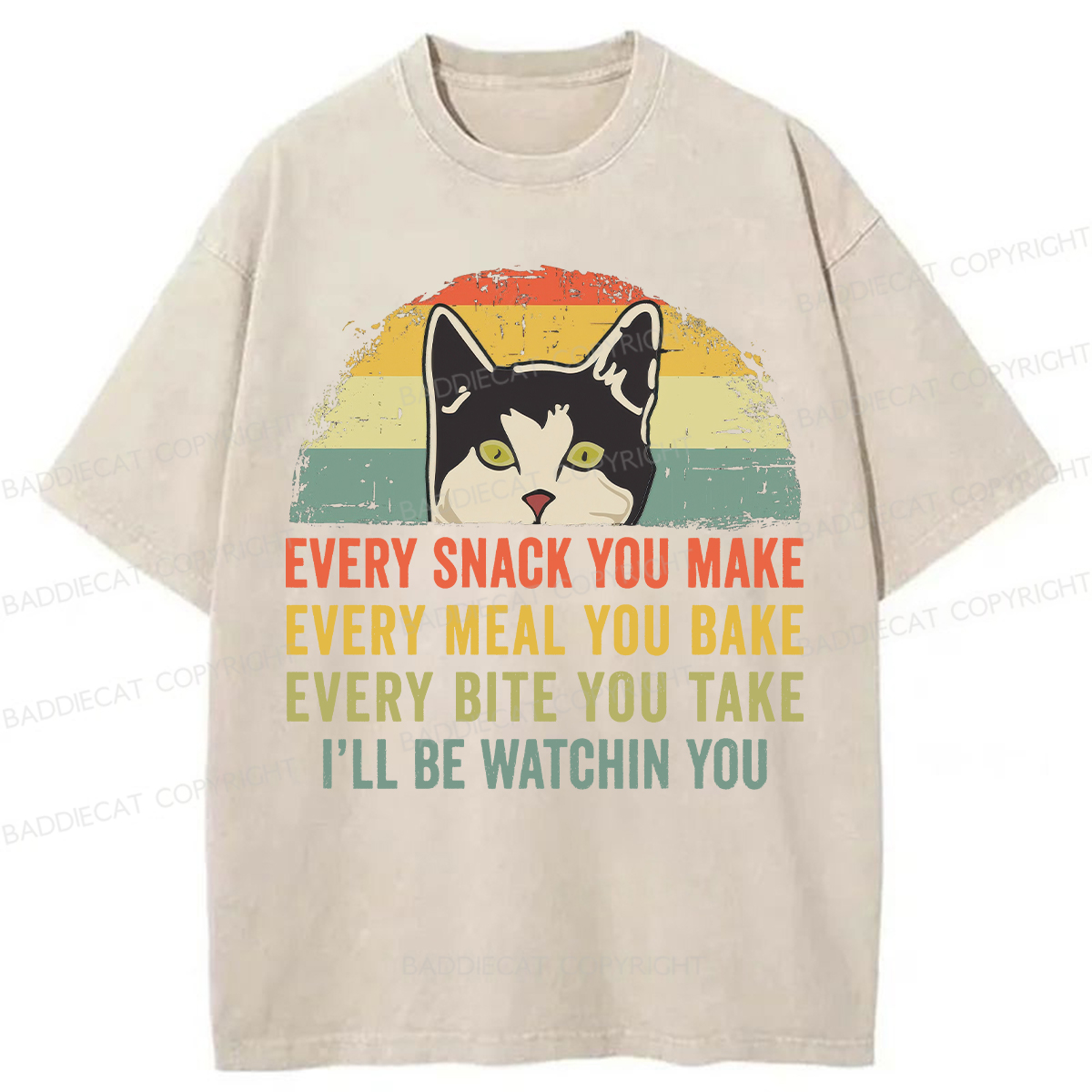 Baddiecat I'll Be Watching You Funny Cat Meme Washed T-shirt